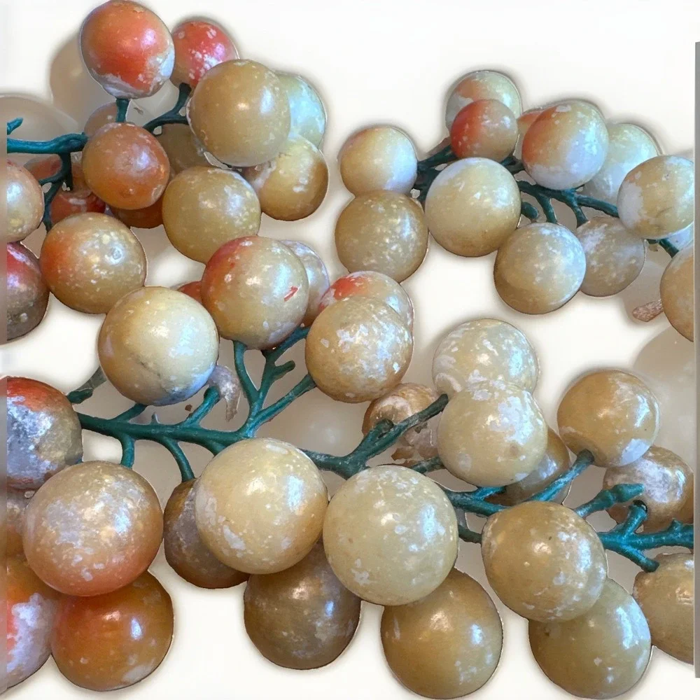 Vintage Alabaster Stone Fruit Grapes 3 Cluster Orange Yellow Plastic Stem *READ